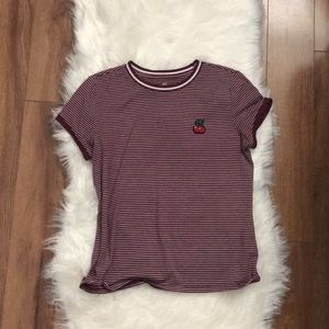 Burgundy and white striped top w cherry